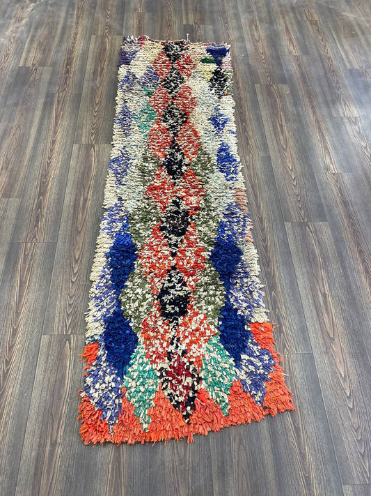 Boucherouite vintage Rugs, 2 X 7 ft Moroccan Berber runner NARROW Rug.