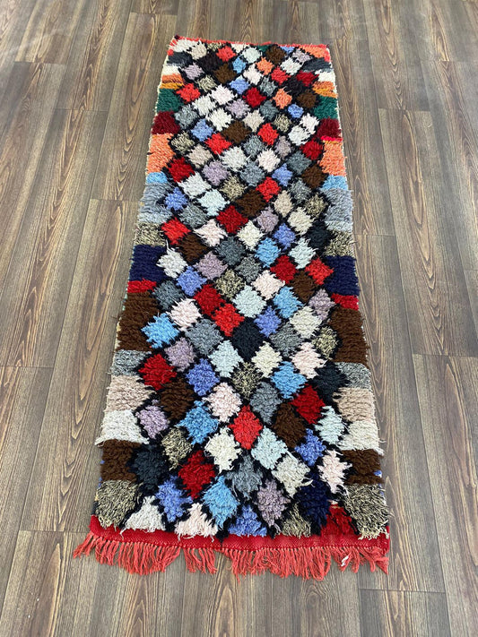 Moroccan Colorful vintage narrow Rugs, 2x6 FT Berber Diamond narrow Rug.