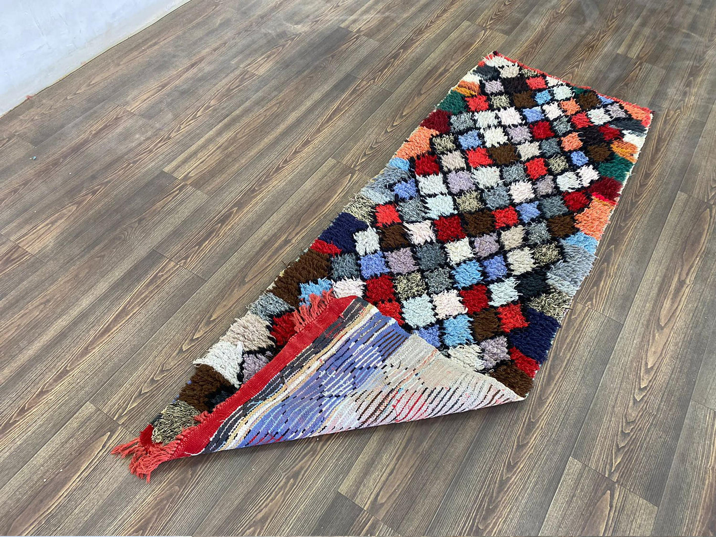 Moroccan Colorful vintage narrow Rugs, 2x6 FT Berber Diamond narrow Rug.