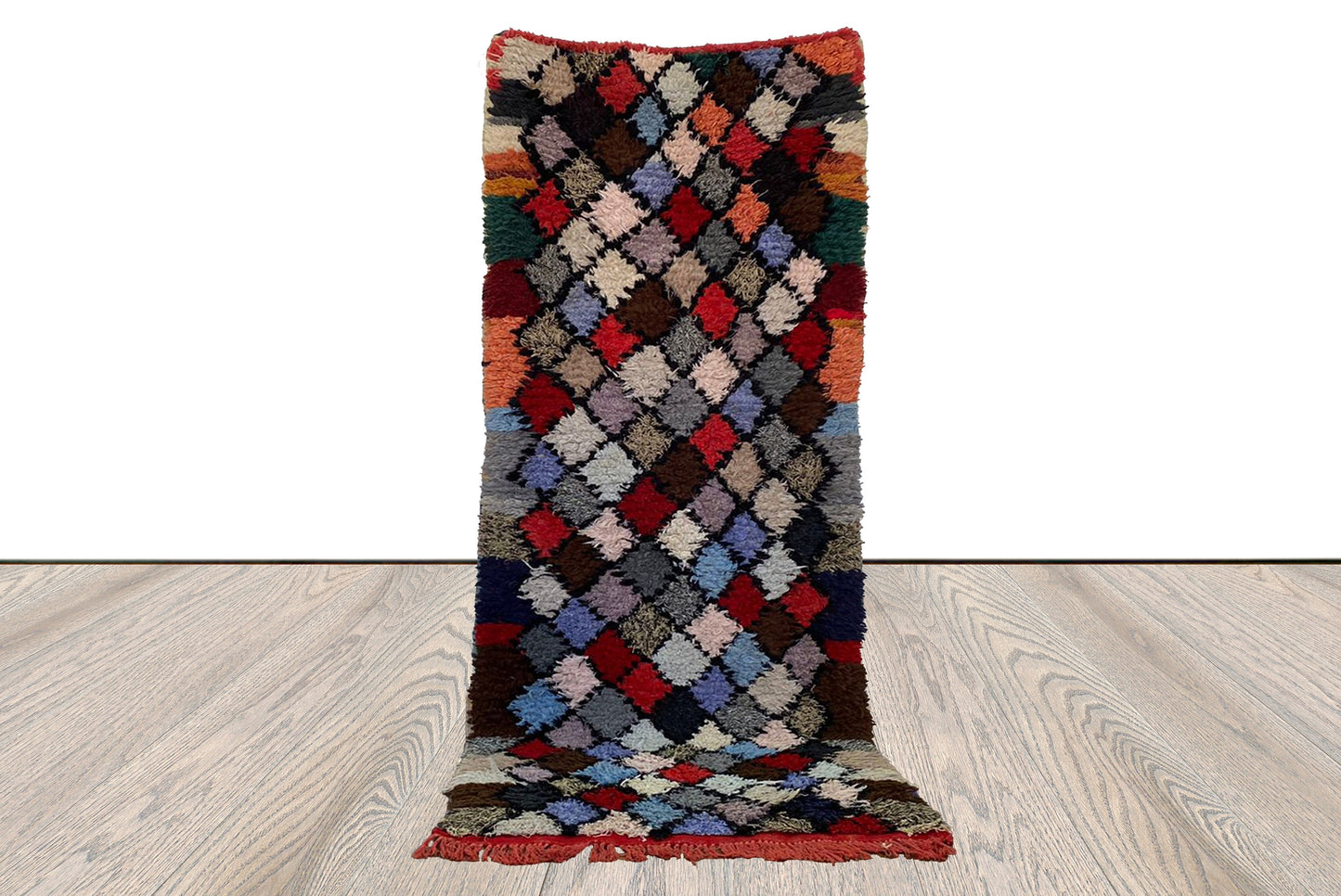 Moroccan Colorful vintage narrow Rugs, 2x6 FT Berber Diamond narrow Rug.