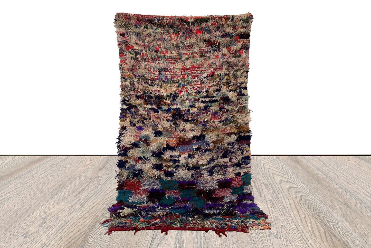 Colorful Shag vintage area Rug, 4x7 ft Moroccan Style Old rare Rugs.