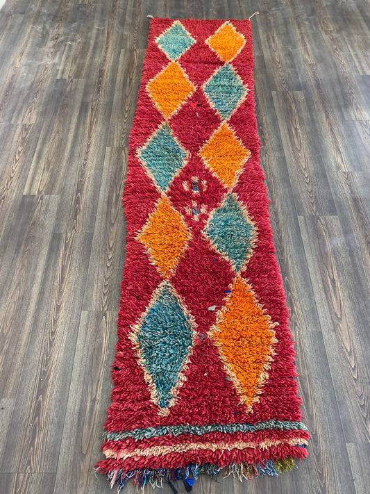Tapis berbères étroits 2x10 pieds, tapis marocains vintage à losanges.