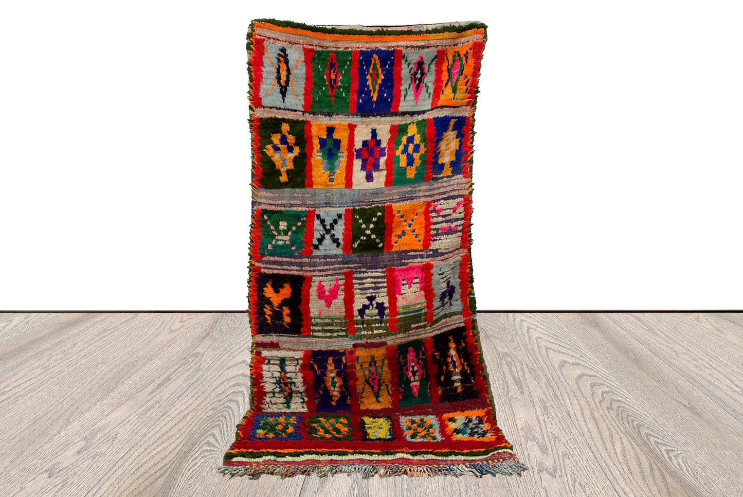 3 x 6 Ft Moroccan Grid colorful vintage Rug. Berber narrow runner Rugs.