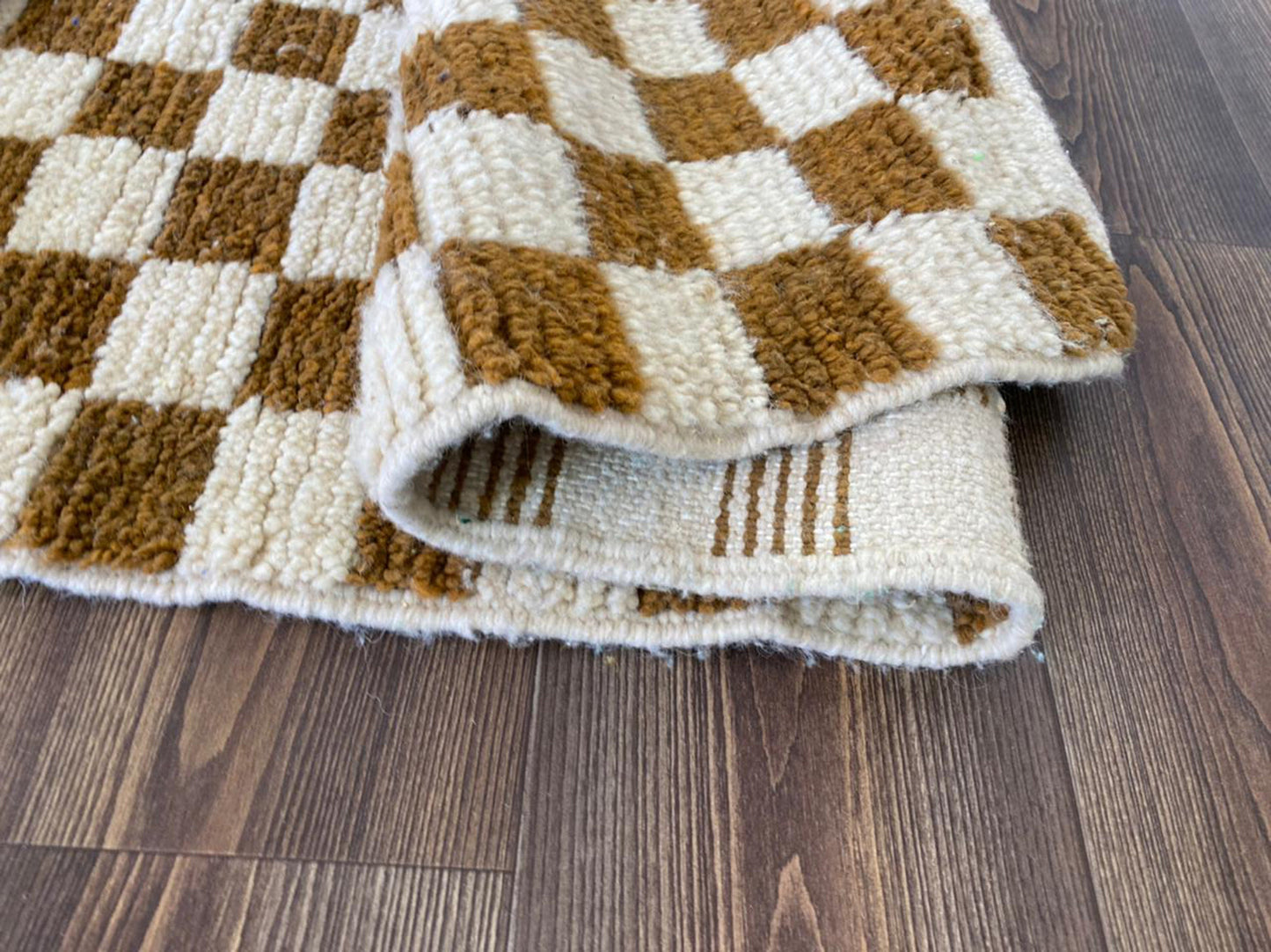 Light Brown and white area rug, Large Moroccan Berber Checkered Checker nursery rug