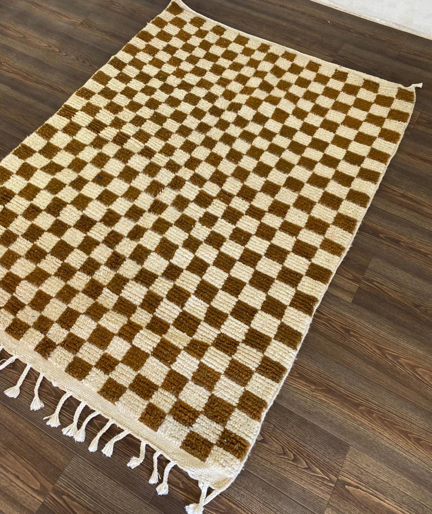 Light Brown and white area rug, Large Moroccan Berber Checkered Checker nursery rug
