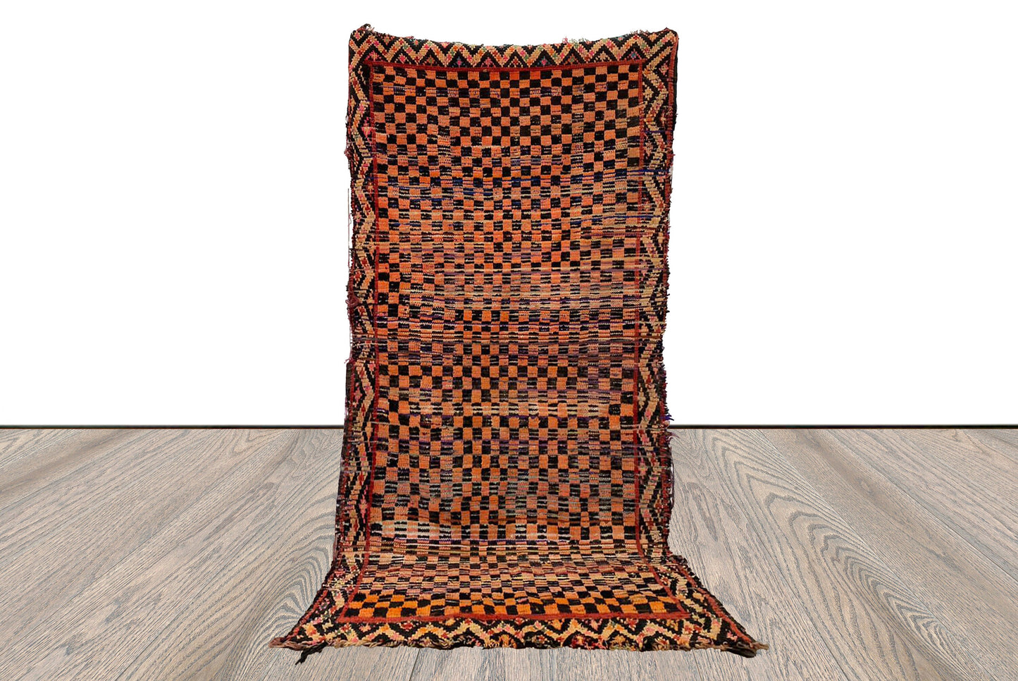 4x8 ft Moroccan Checkered Vintage area Rug. Berber Handwoven Colorful Rugs.