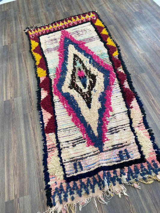 4x8 ft Vintage Moroccan woven Wool and Yarns Rug, Berber runner Colorful Rug.