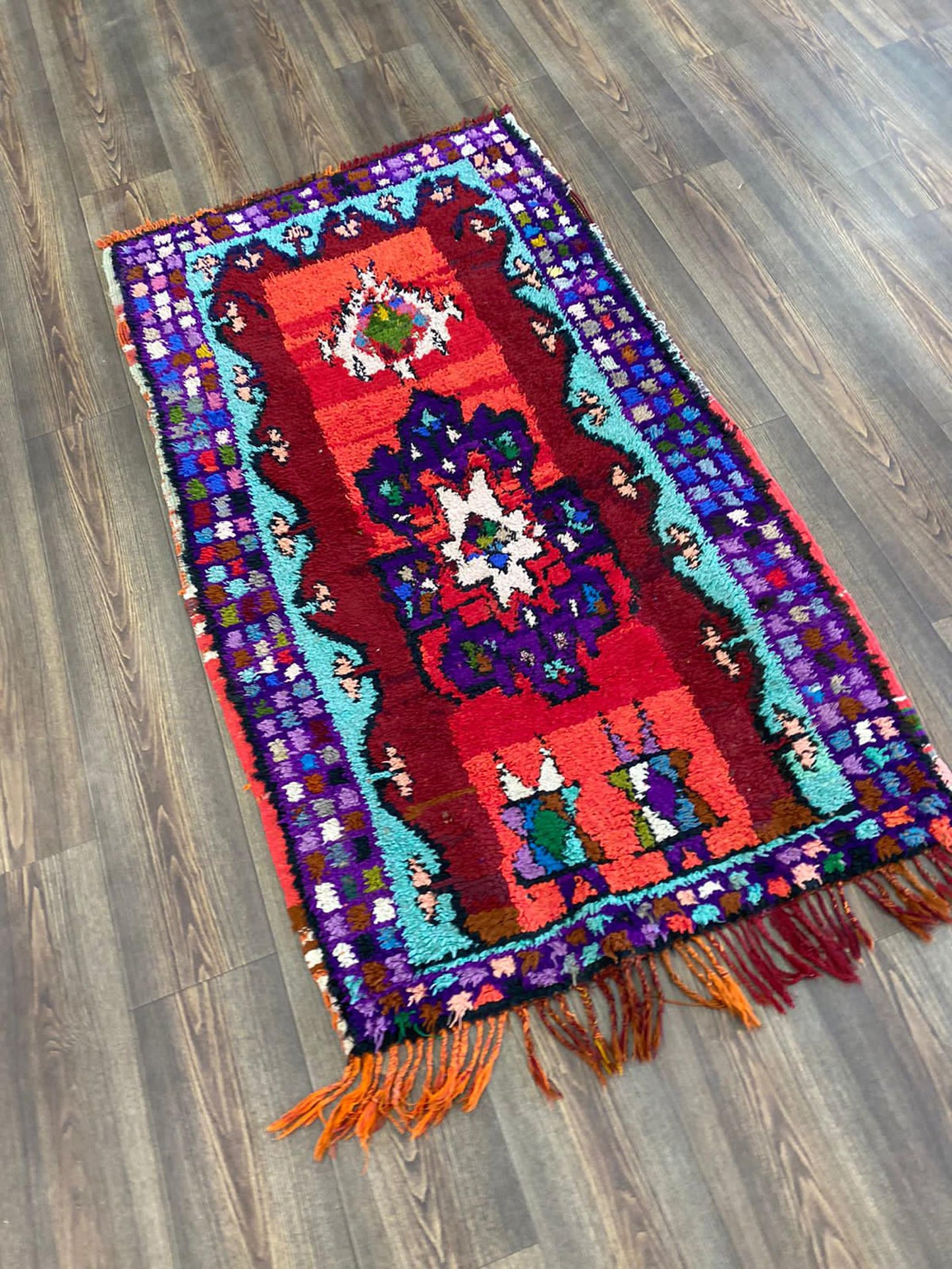 Moroccan vintage Small runner Rug, 3 By 5 Berber Colorful Old Rare Rugs.