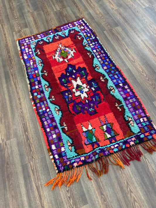 Moroccan vintage Small runner Rug, 3 By 5 Berber Colorful Old Rare Rugs.