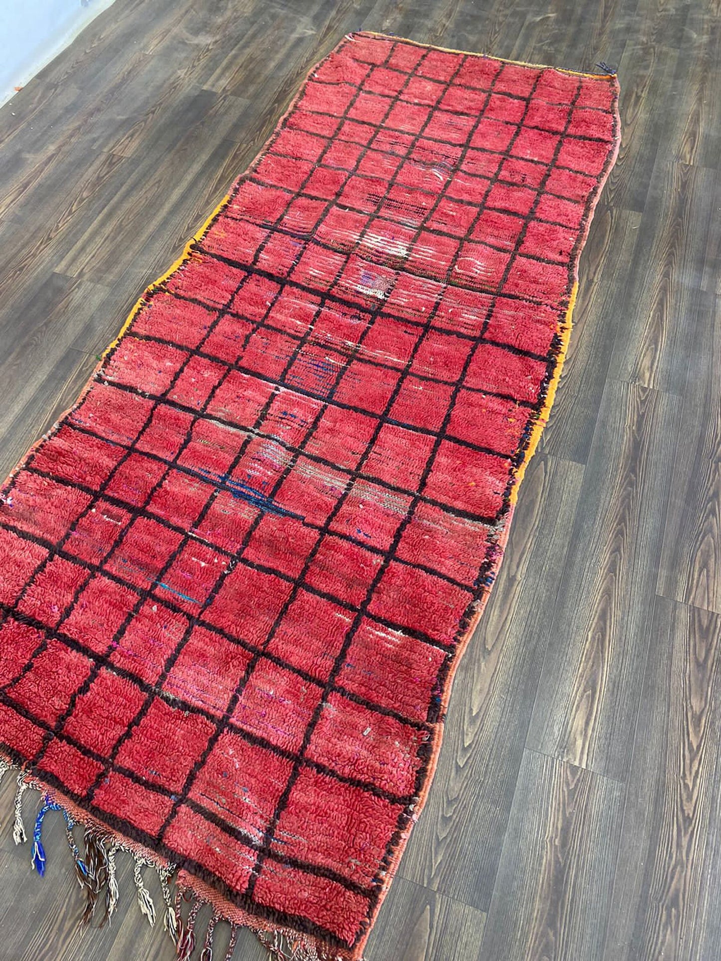 Bohemian Home Decor vintage Grid runner Rugs, 4x9 Berber woven Wool Unique Rug.