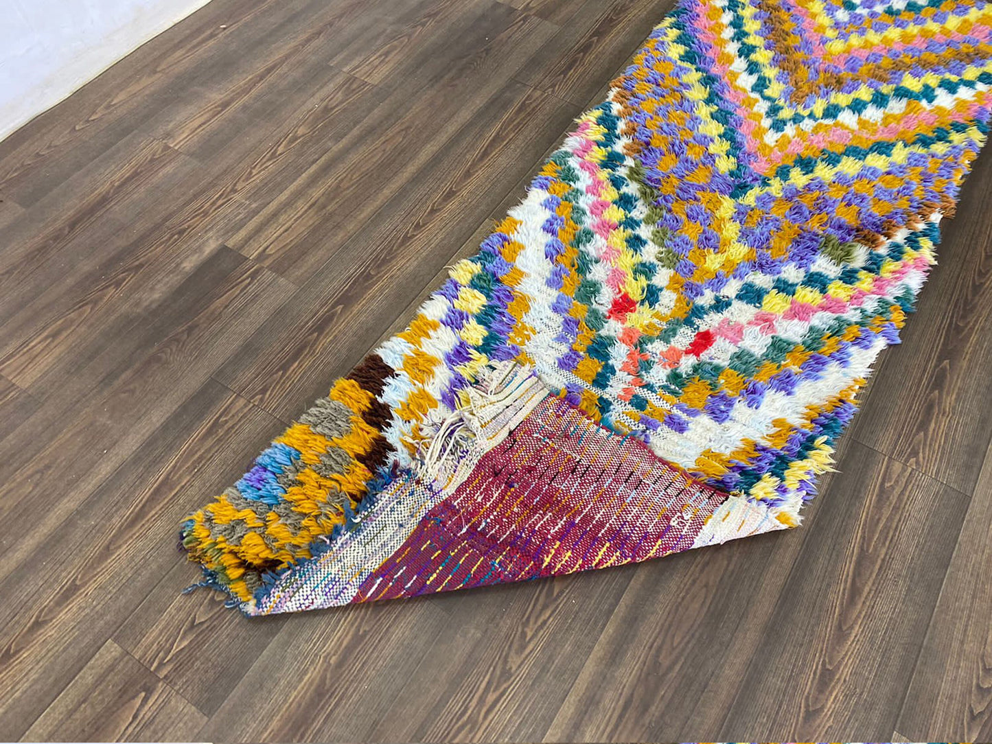 3x7 ft Checkerboard Moroccan narrow runner Rugs, Checked colorful Rug.