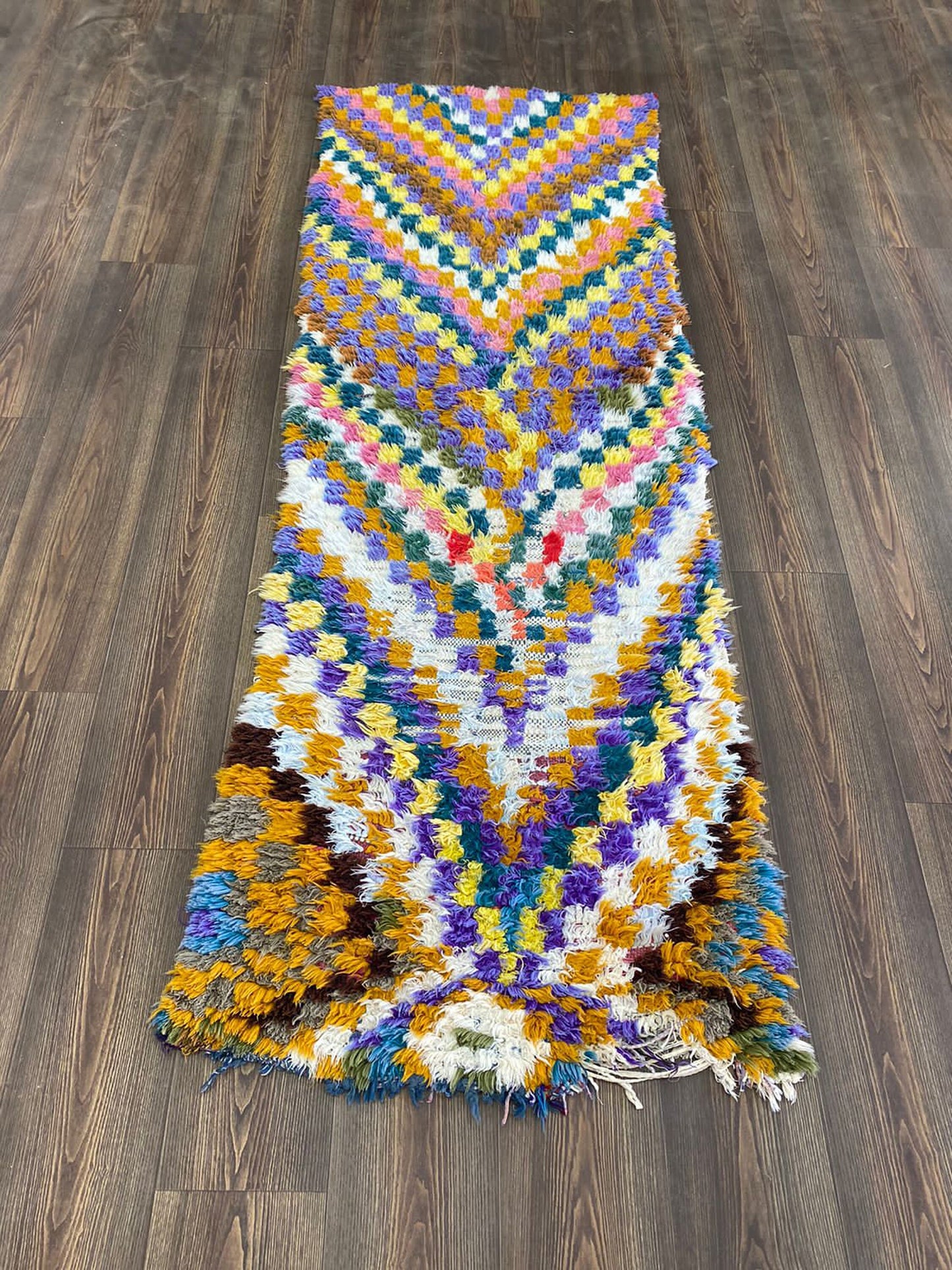 3x7 ft Checkerboard Moroccan narrow runner Rugs, Checked colorful Rug.