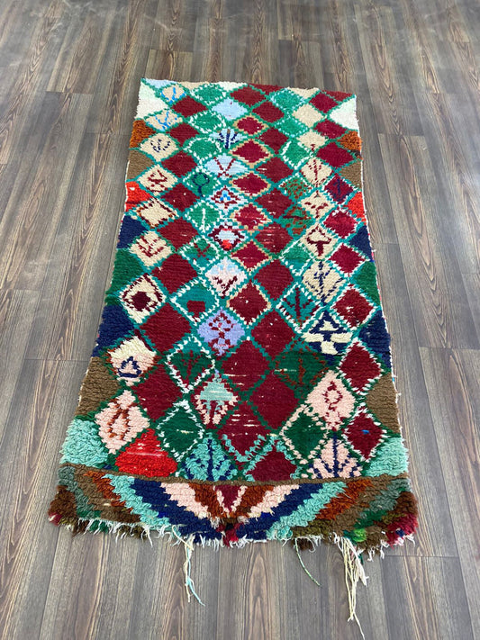 Tapis de couloir marocain coloré en diamant, tapis tribal berbère vintage 3x6 pieds.