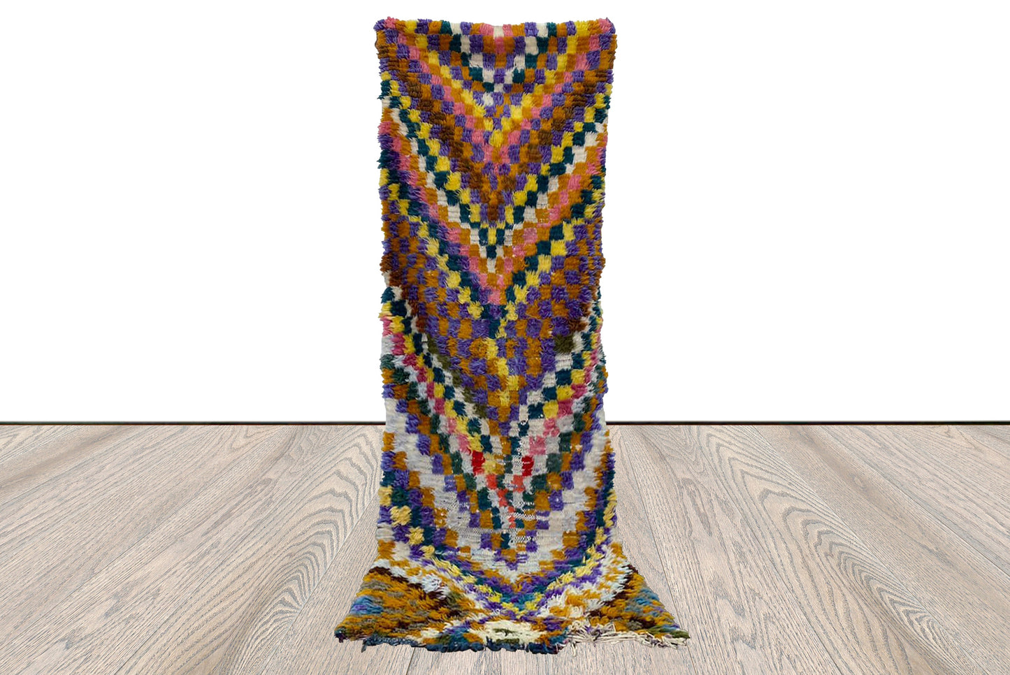 3x7 ft Checkerboard Moroccan narrow runner Rugs, Checked colorful Rug.