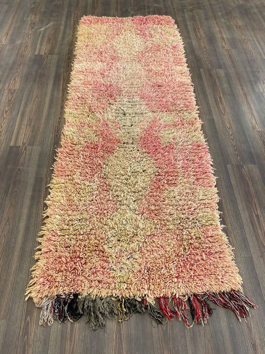 Tapis de couloir vintage marocain 3x8 pieds, tapis tissés colorés de couleur délavée berbère.