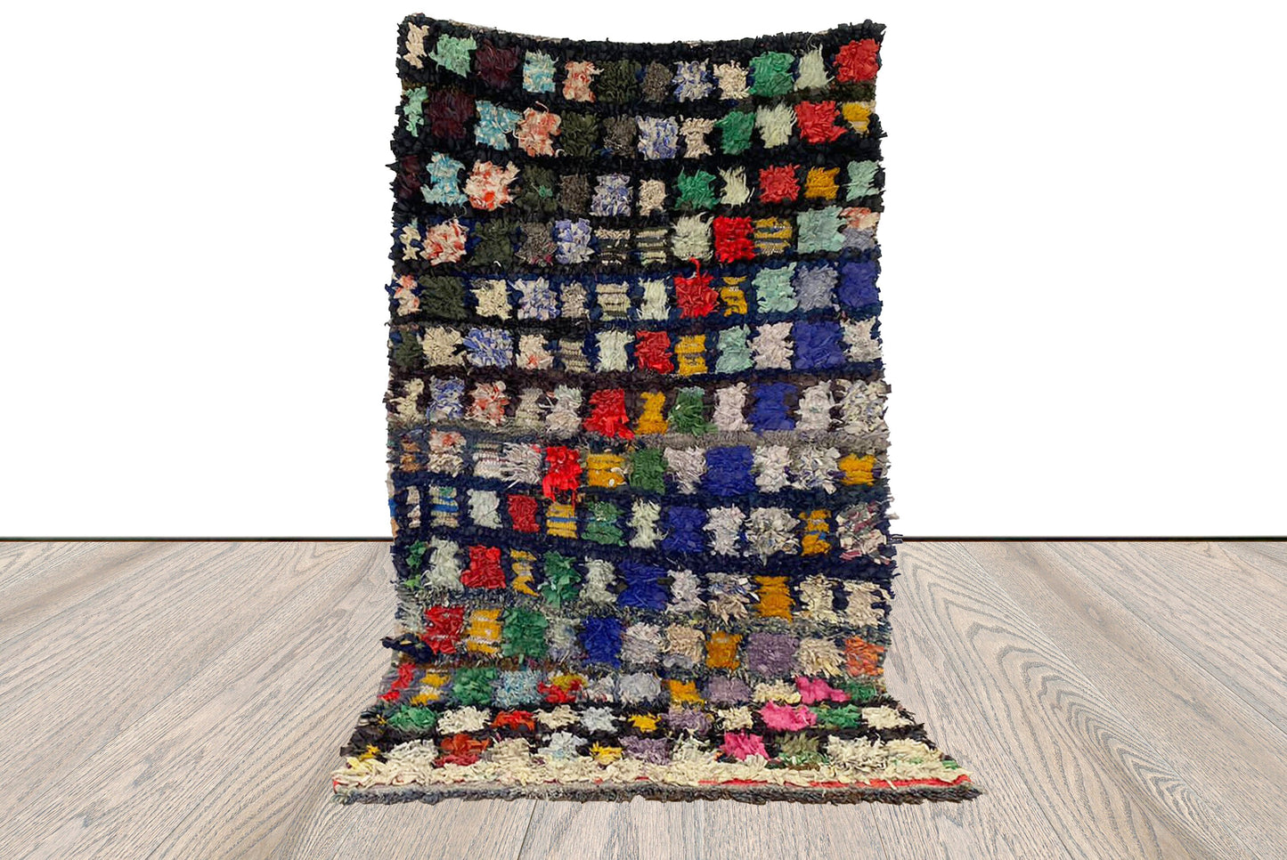 Boucherouite vintage Grid area Rugs, 4x7 Berber woven Unique large Rug.