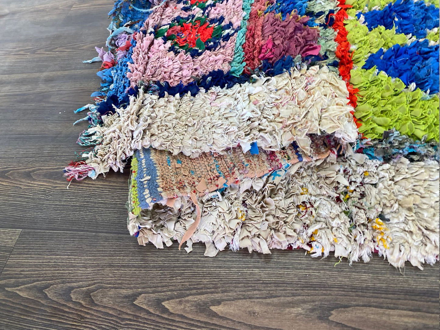 Boucherouite Moroccan Diamond 4x7 ft Shag Rug, Vintage colorful area Rugs.