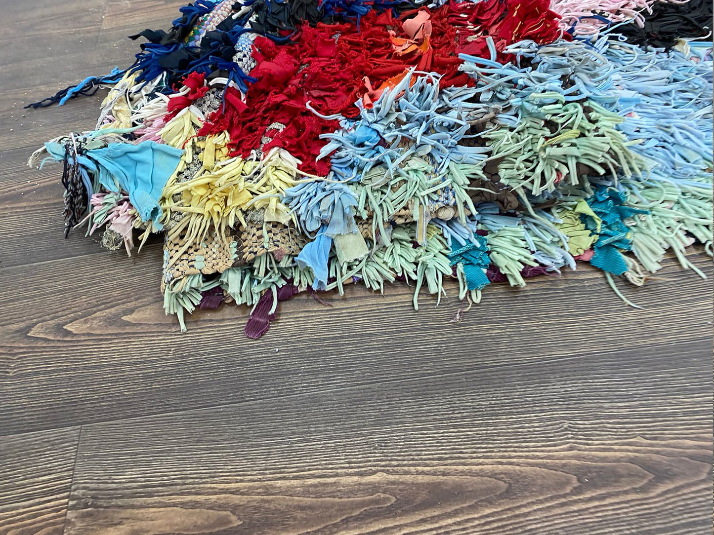 Boucherouite Moroccan Diamond 3x8 ft Shag Rug, Vintage colorful area Rugs.