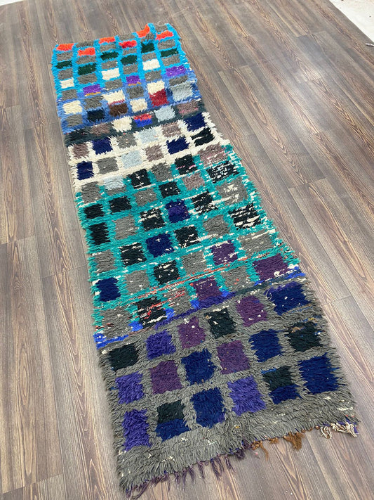 vintage Moroccan grid runner rug 3x8 ft, Berber colorful narrow Rugs.
