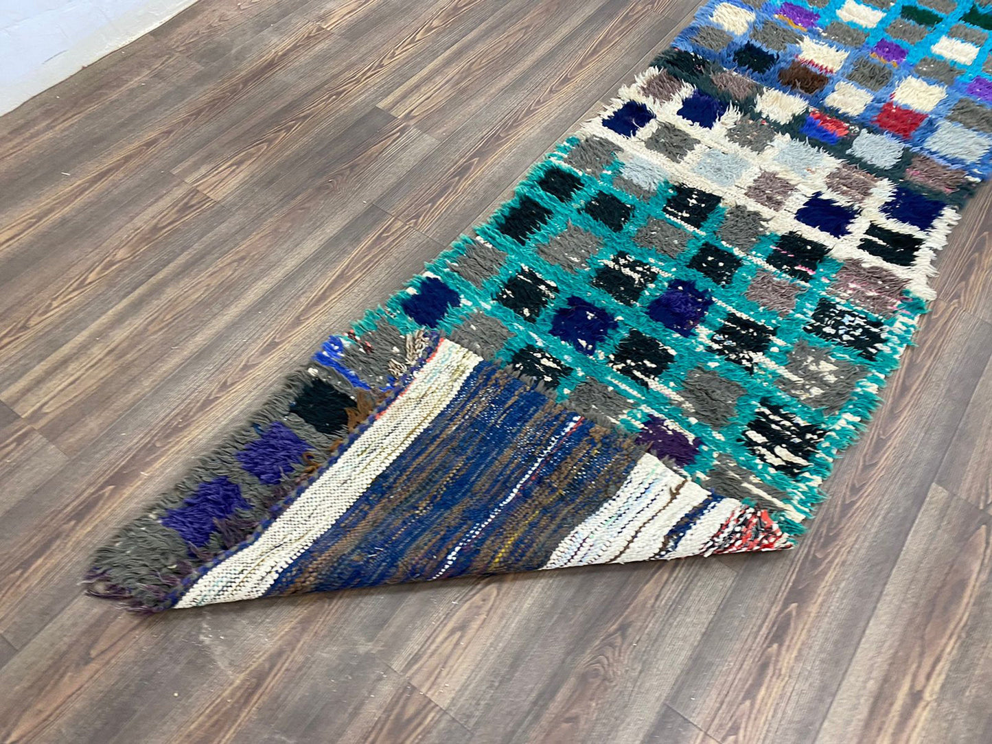 vintage Moroccan grid runner rug 3x8 ft, Berber colorful narrow Rugs.