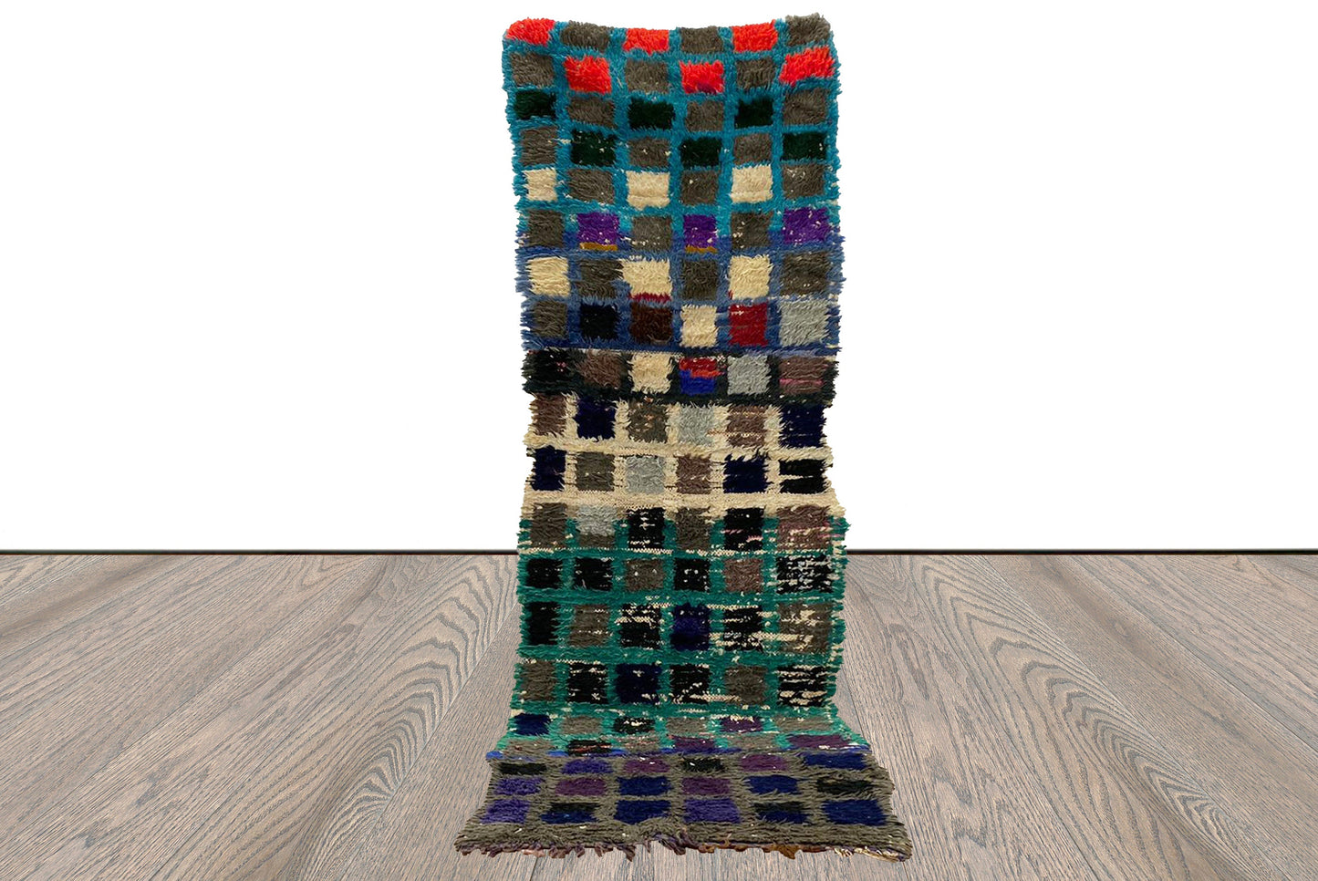 vintage Moroccan grid runner rug 3x8 ft, Berber colorful narrow Rugs.
