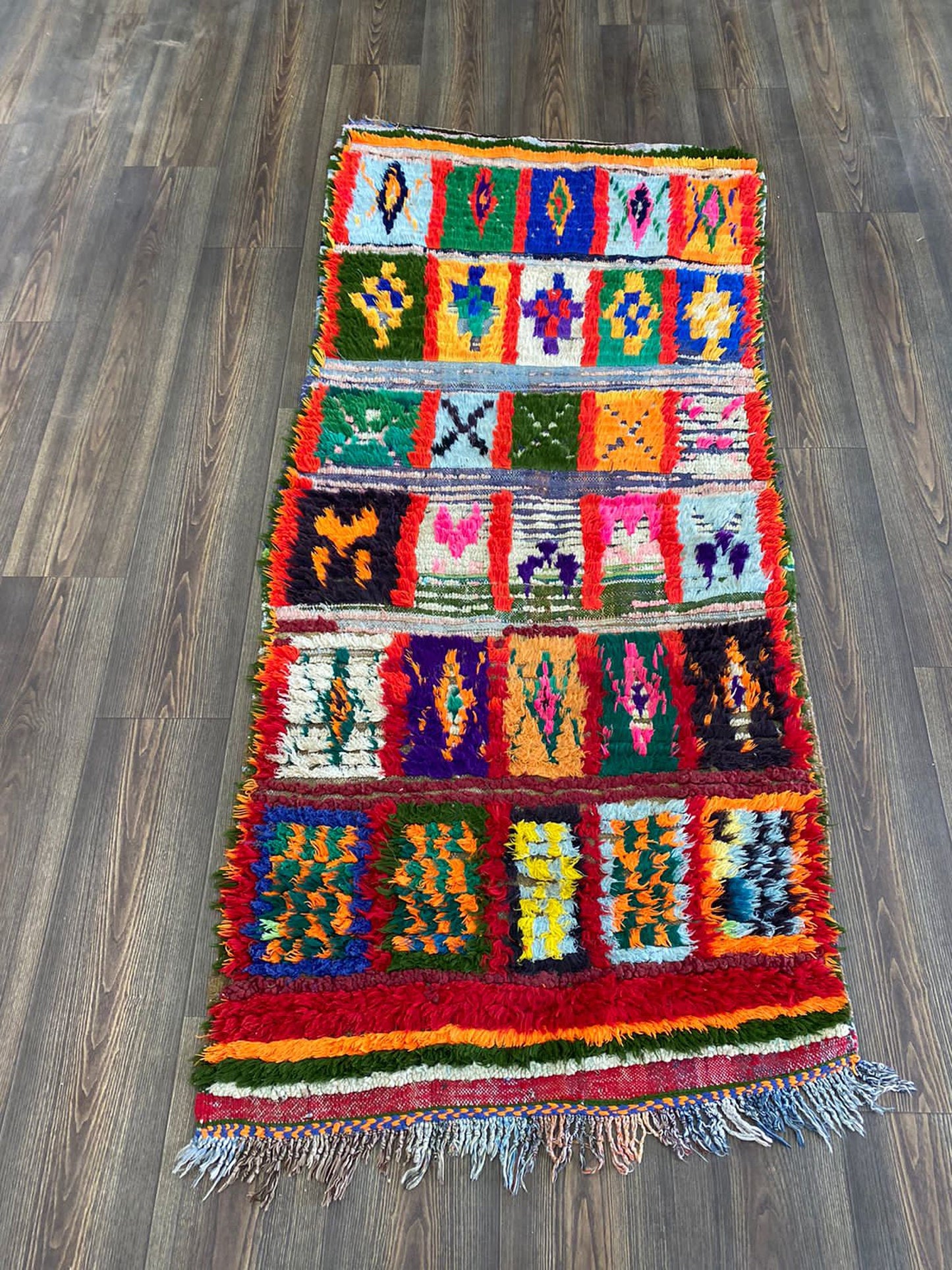 3 x 6 Ft Moroccan Grid colorful vintage Rug. Berber narrow runner Rugs.