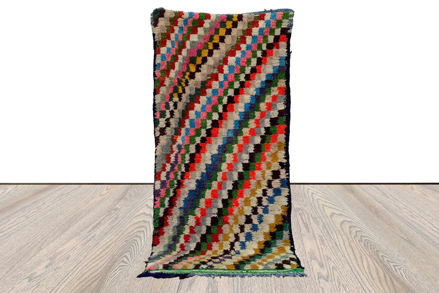 Berber woven Checkered vintage Rugs, Moroccan runner Colorful Rug 3 By 6 ft.