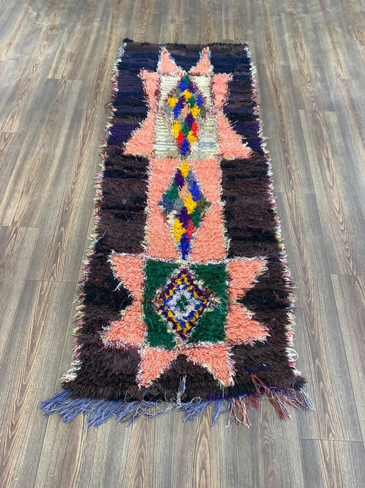 vintage woven colorful shag rug, 3x7 feet, Moroccan Berber runner narrow rugs.