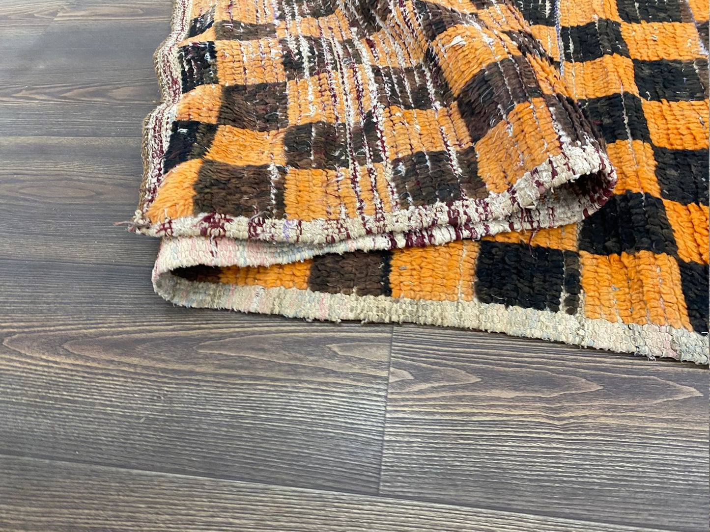 black yellow checkered vintage runner Rug, Moroccan woven Berber long Rugs 3 ft BY 9ft.