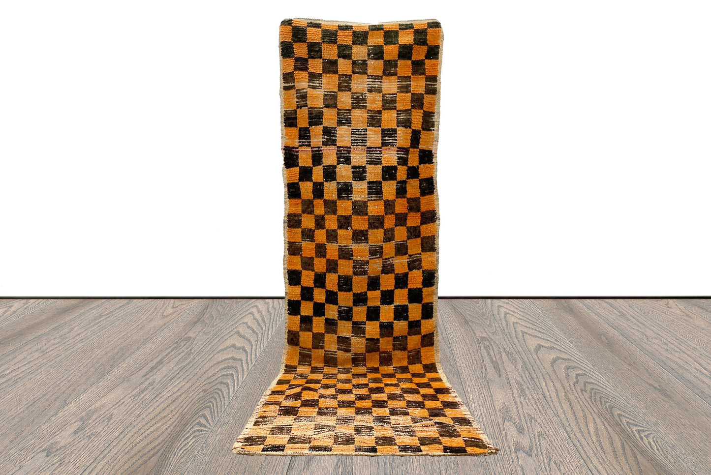 black yellow checkered vintage runner Rug, Moroccan woven Berber long Rugs 3 ft BY 9ft.