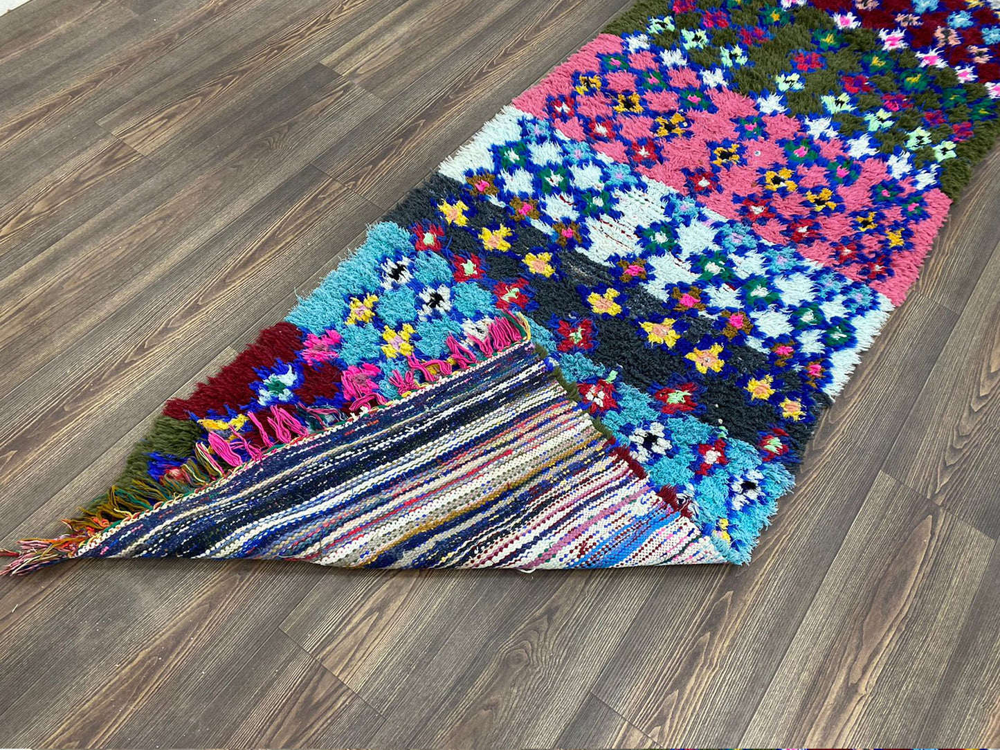 3x8 vintage Berber Diamond runner Rugs. Moroccan Colorful Shag Rug.