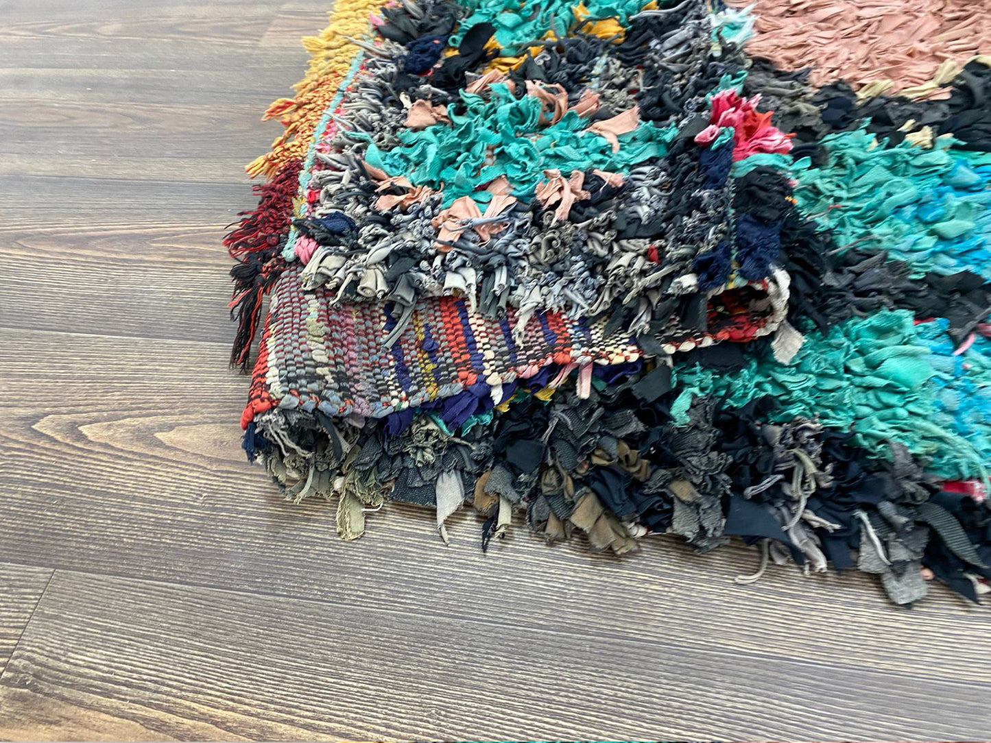 4 x 8 Boucherouite Moroccan colorful diamond Shag Rug, Vintage area Rugs.