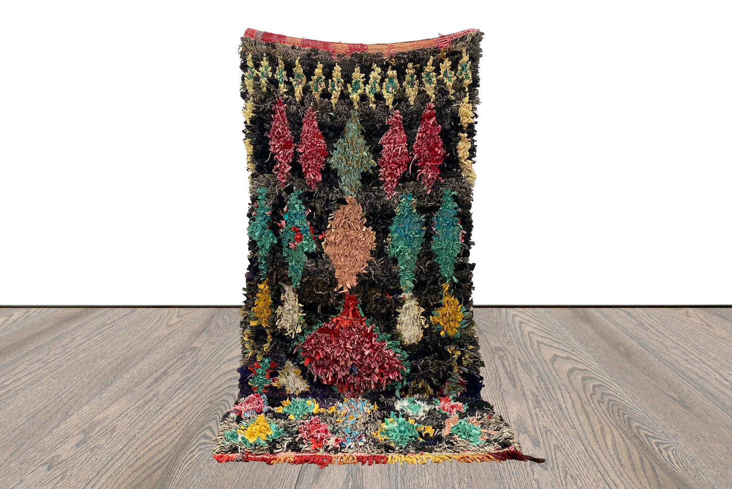 4 x 8 Boucherouite Moroccan colorful diamond Shag Rug, Vintage area Rugs.