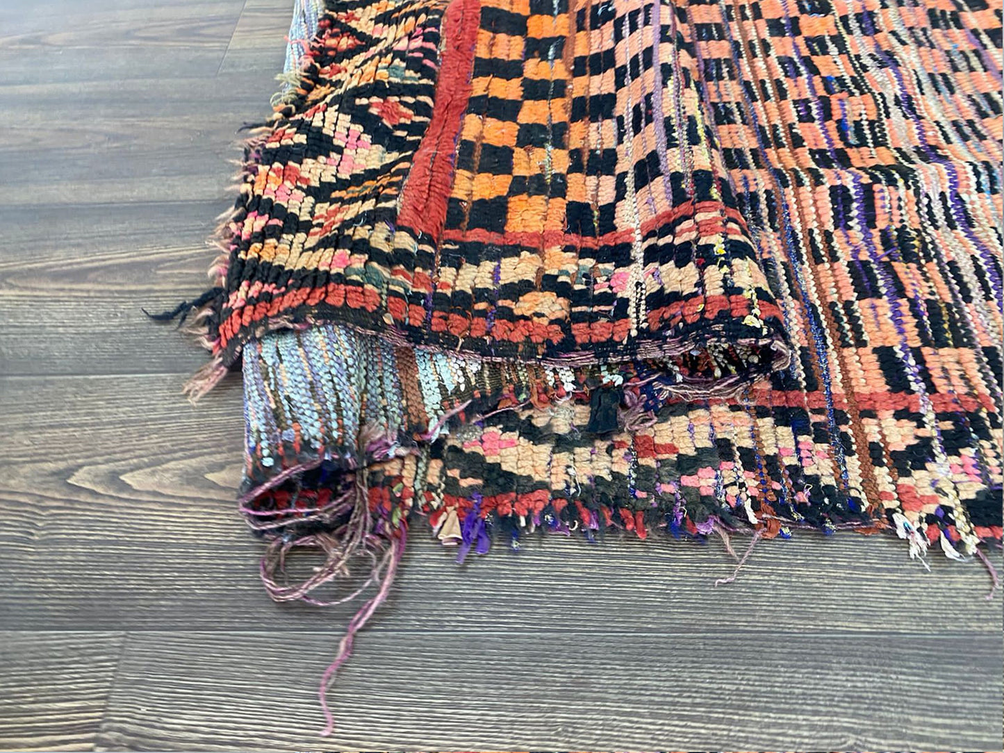 4x8 ft Moroccan Checkered Vintage area Rug. Berber Handwoven Colorful Rugs.