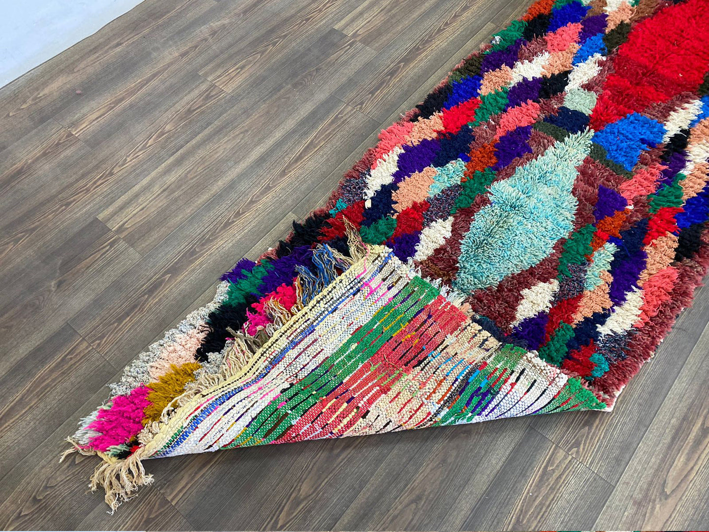Hand woven Diamond Colorful long runner Berber Rug, 3x10 Moroccan vintage shag Rugs.