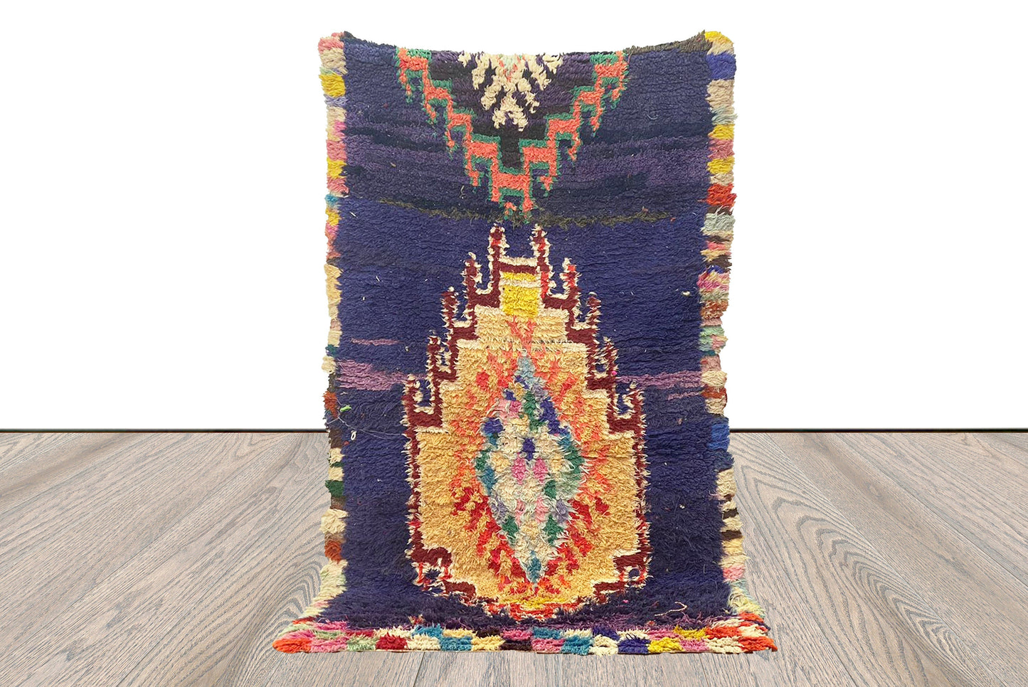 Moroccan handwoven Vintage woolen area Rug, 3x6 Berber blue Rug.