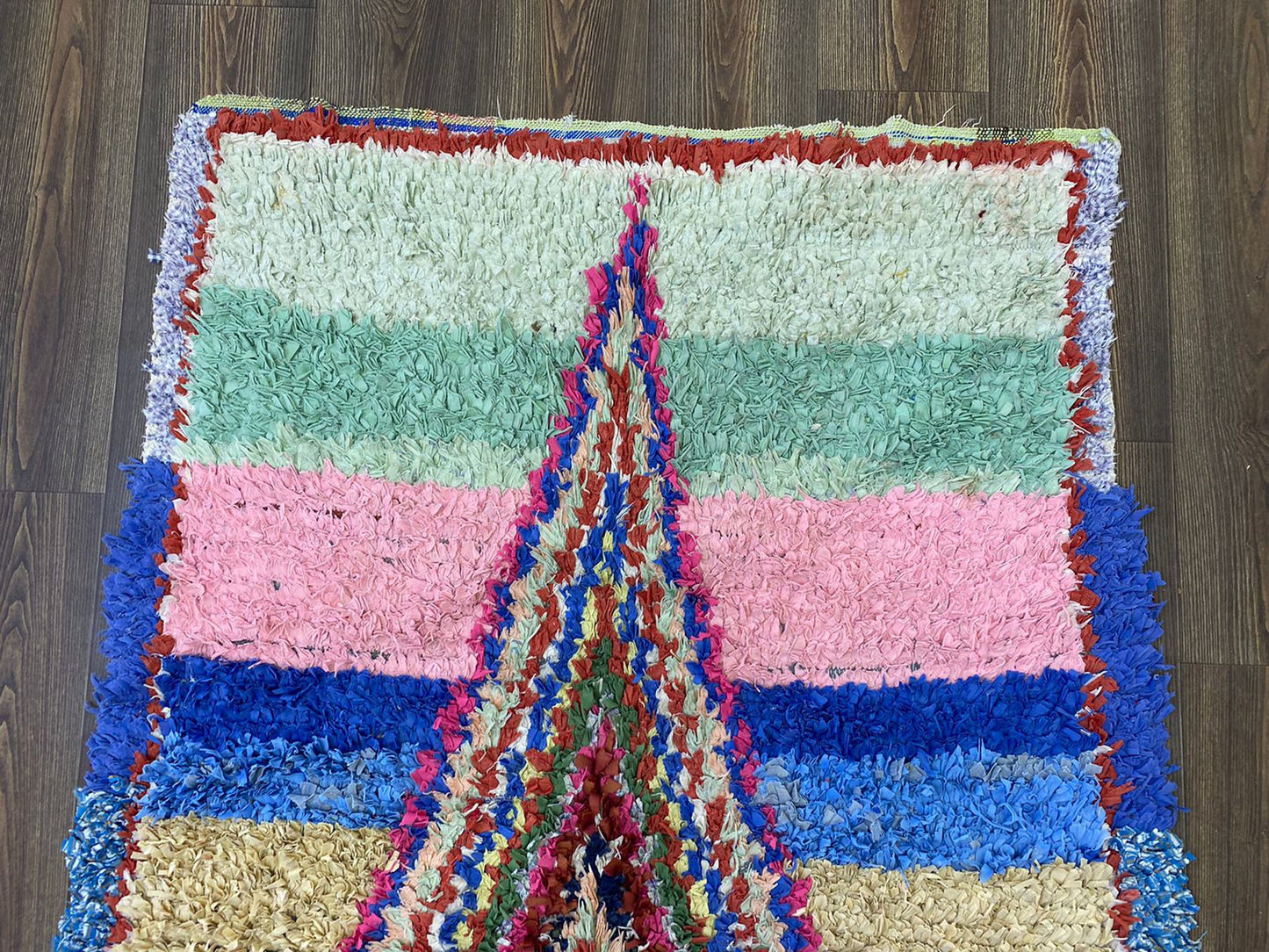 Small area Boucherouite Rugs, 3x6 Moroccan Berber Hand Woven vintage Shag Rug.