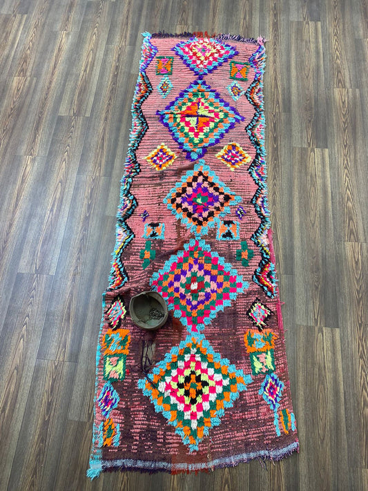 3x9 Moroccan vintage runner Rugs, Berber narrow colorful Rug.
