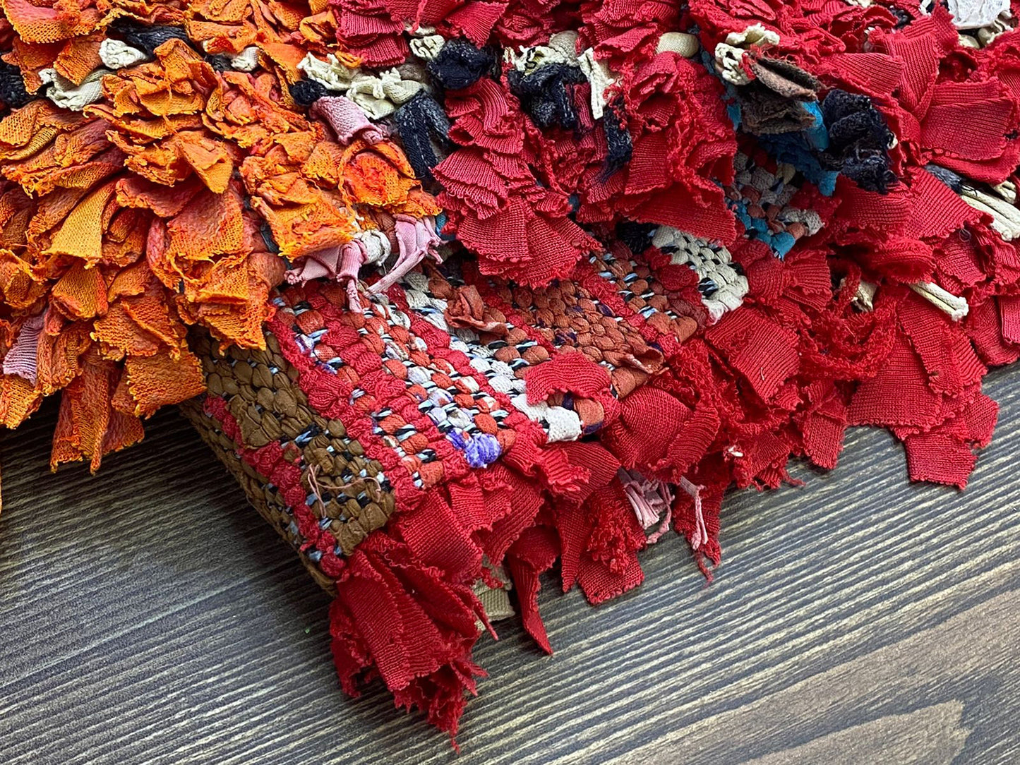 Boucherouite - Medium vintage runner Rug, 3x7 FT, colorful red orang and pink Rugs.