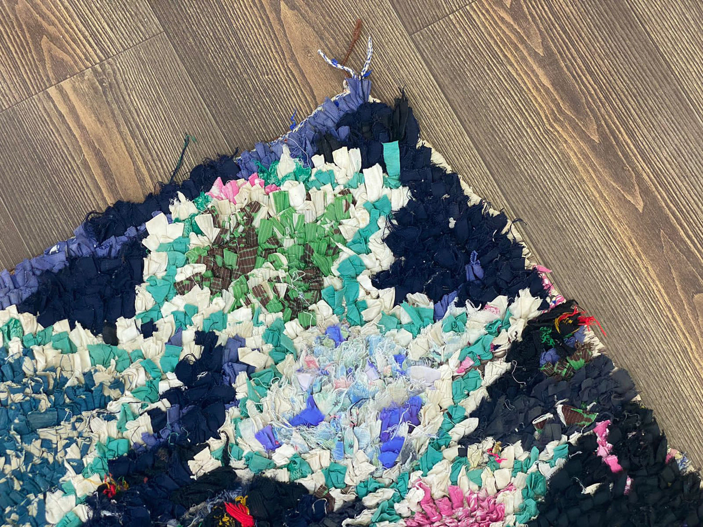 Handwoven Vintage Boucherouite runner Rug, Moroccan Diamond Old Rare Unique Rugs 4x9.