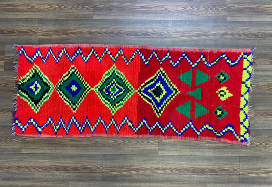 narrow small runner Rug, Moroccan Berber red Rug 2x6.