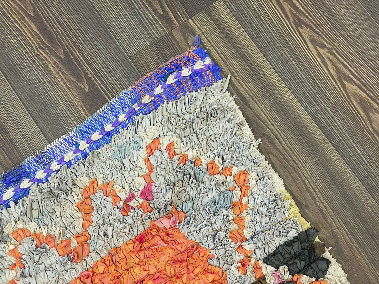 5 By 9 Boucherouite vintage Handwoven large Carpet Orange Moroccan.