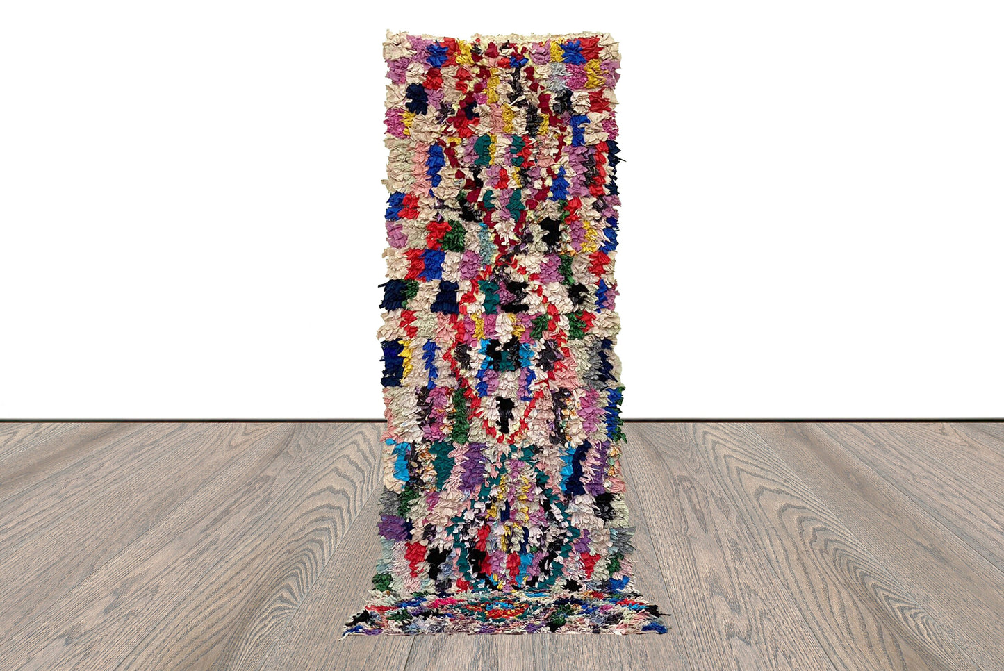 3 By 9 Boucherouite vintage Rugs, Moroccan Berber shag runner Rug.