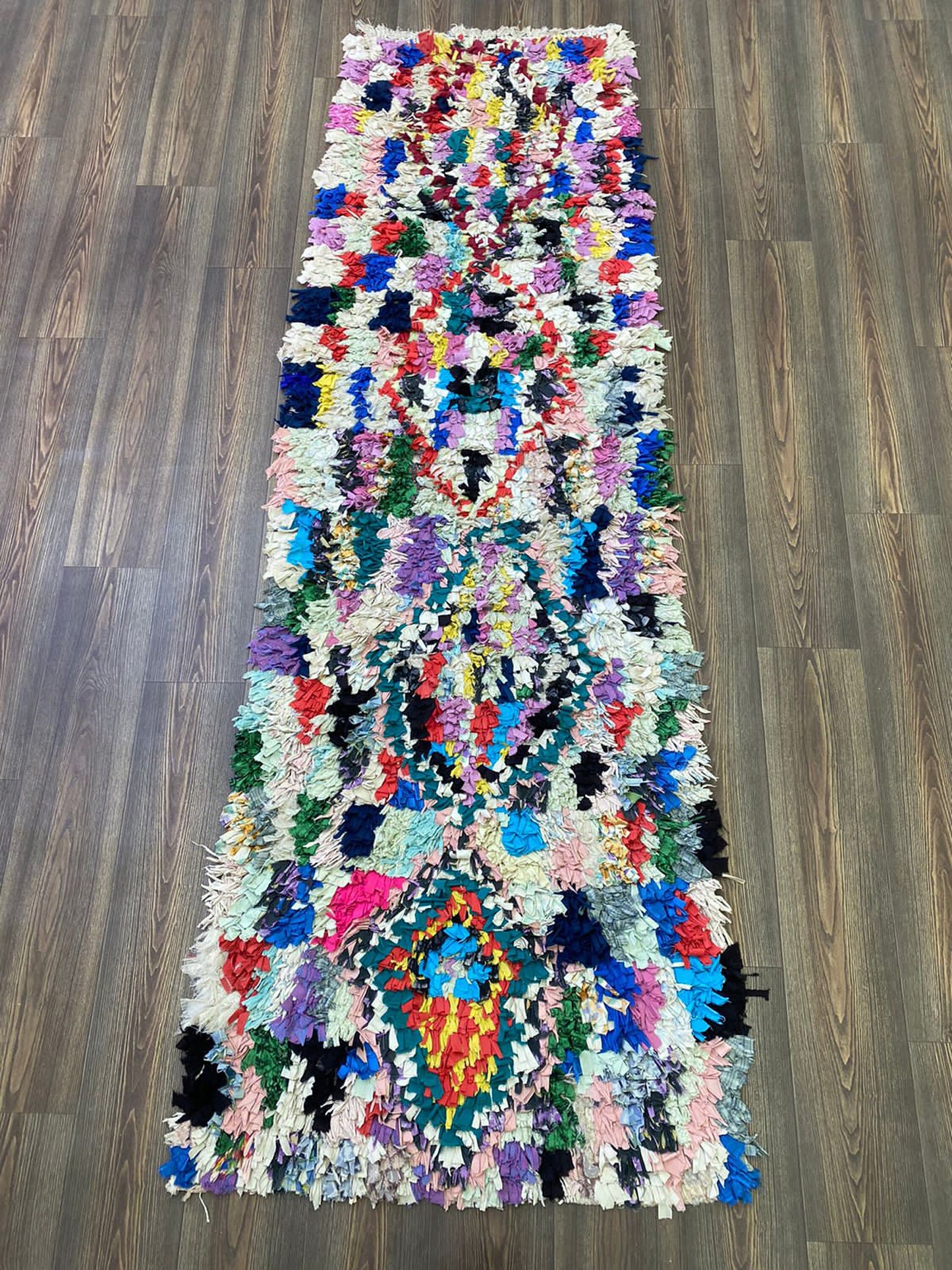 3 By 9 Boucherouite vintage Rugs, Moroccan Berber shag runner Rug.