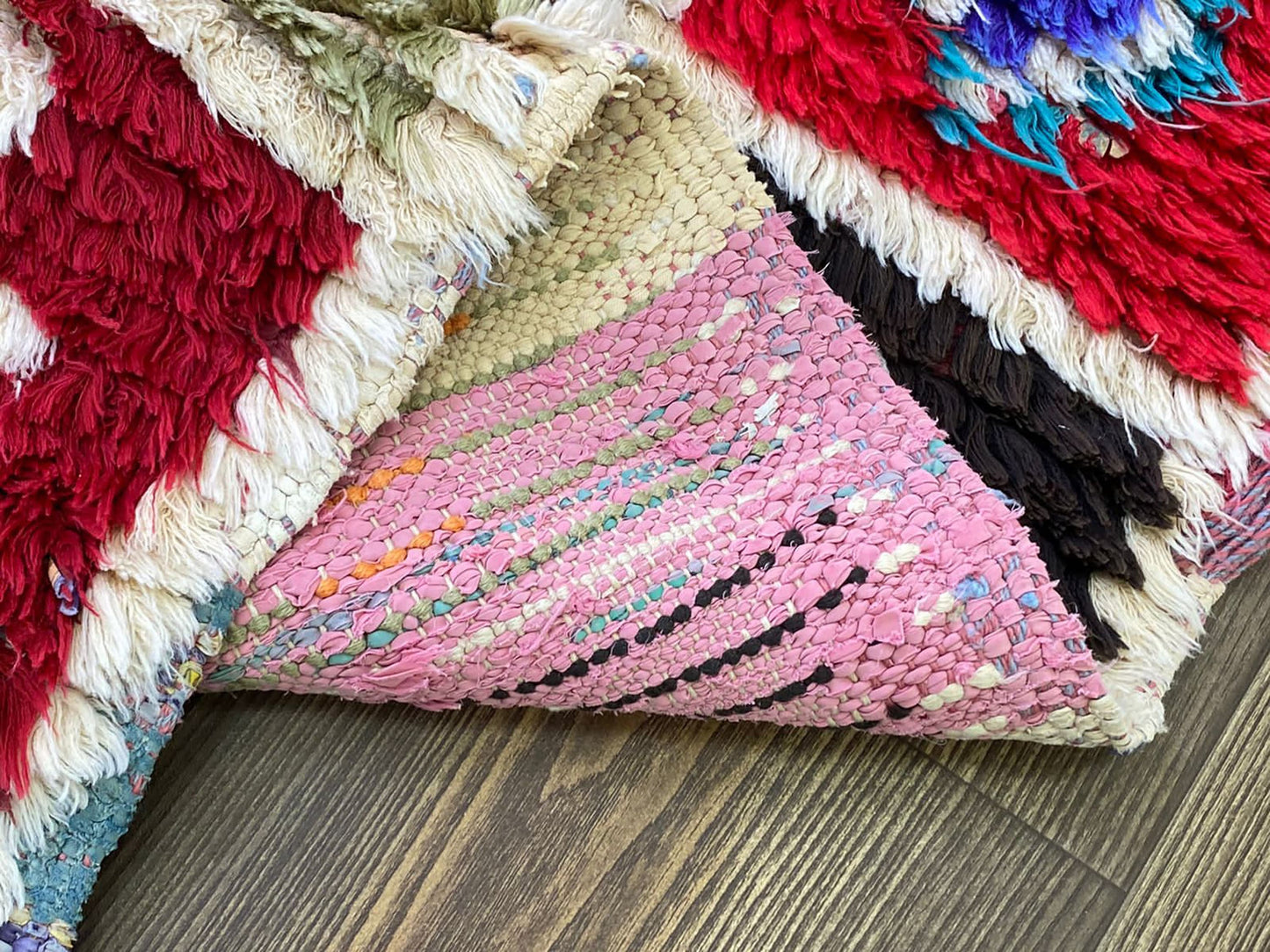 Vintage Small area Rugs, 4x7 Moroccan Rare Old woven Grid Colored Rug.