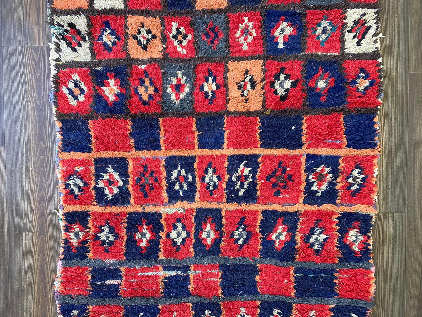 3x6 small runner Moroccan vintage Rugs, Berber woven Grid Colorful Rug.