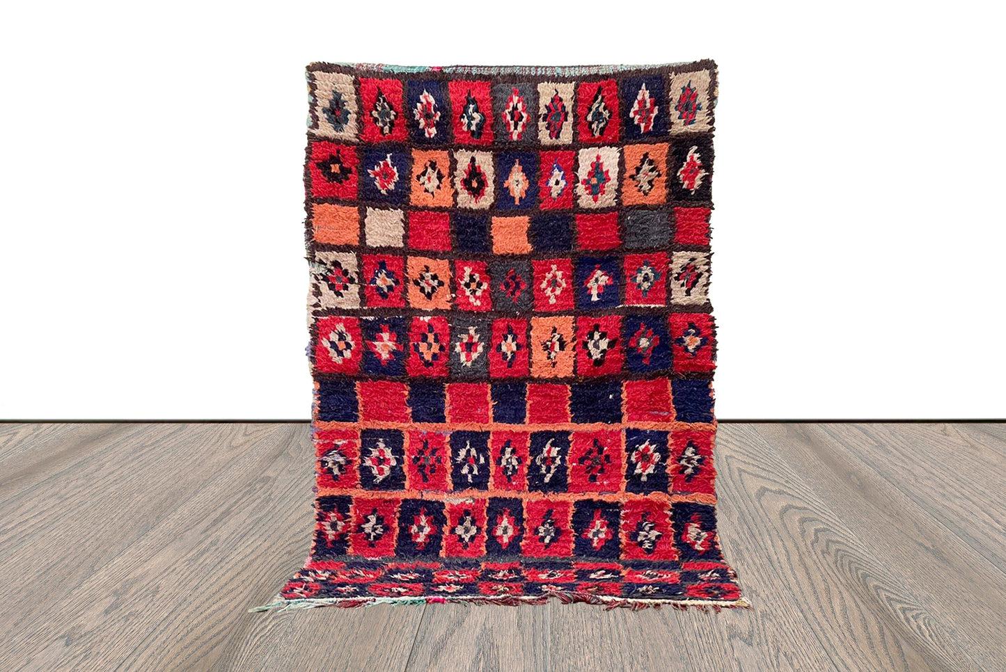 3x6 small runner Moroccan vintage Rugs, Berber woven Grid Colorful Rug.