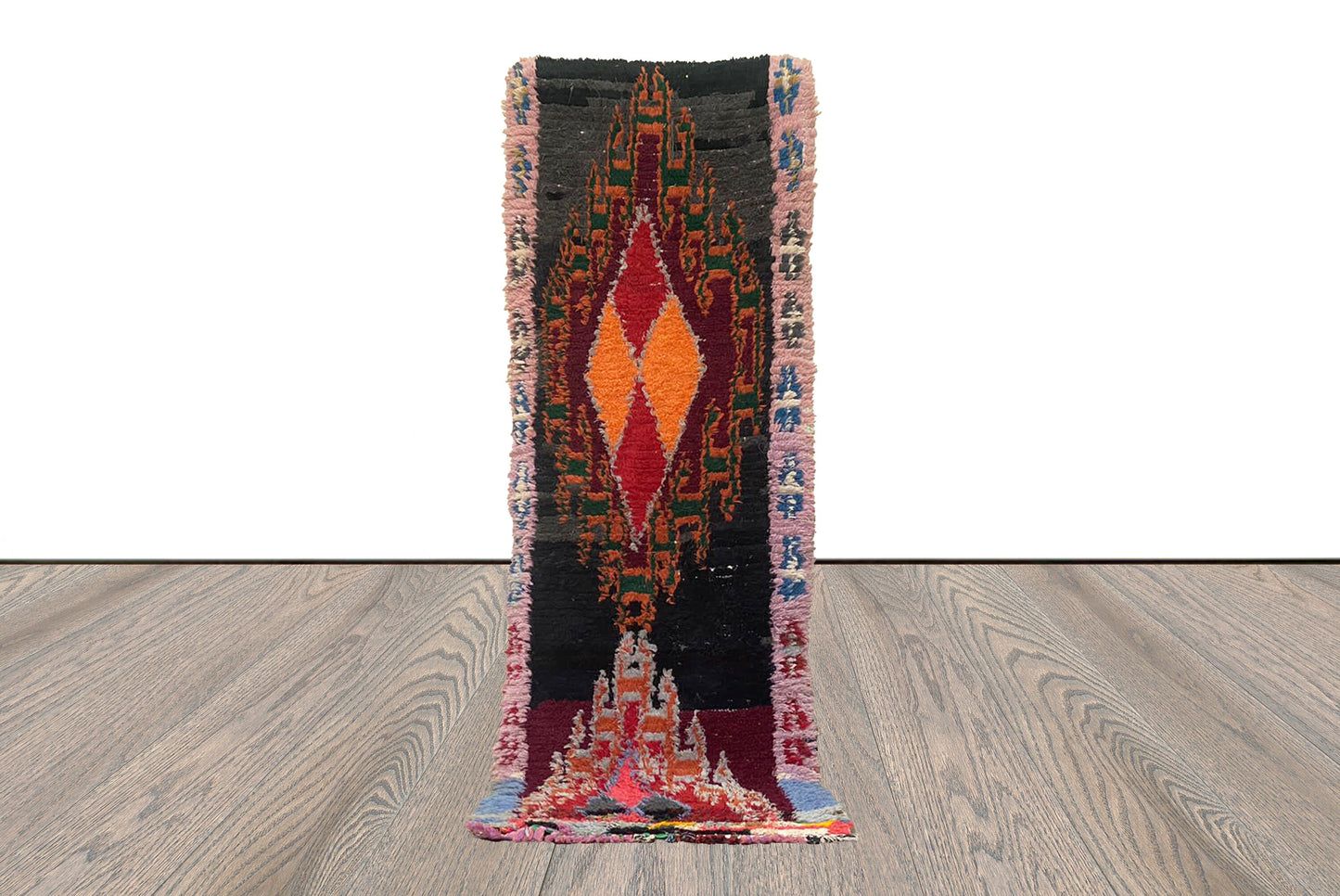 Handwoven Berber Moroccan Narrow Rugs, 3x7 colorful Vintage Shag runner Rug.