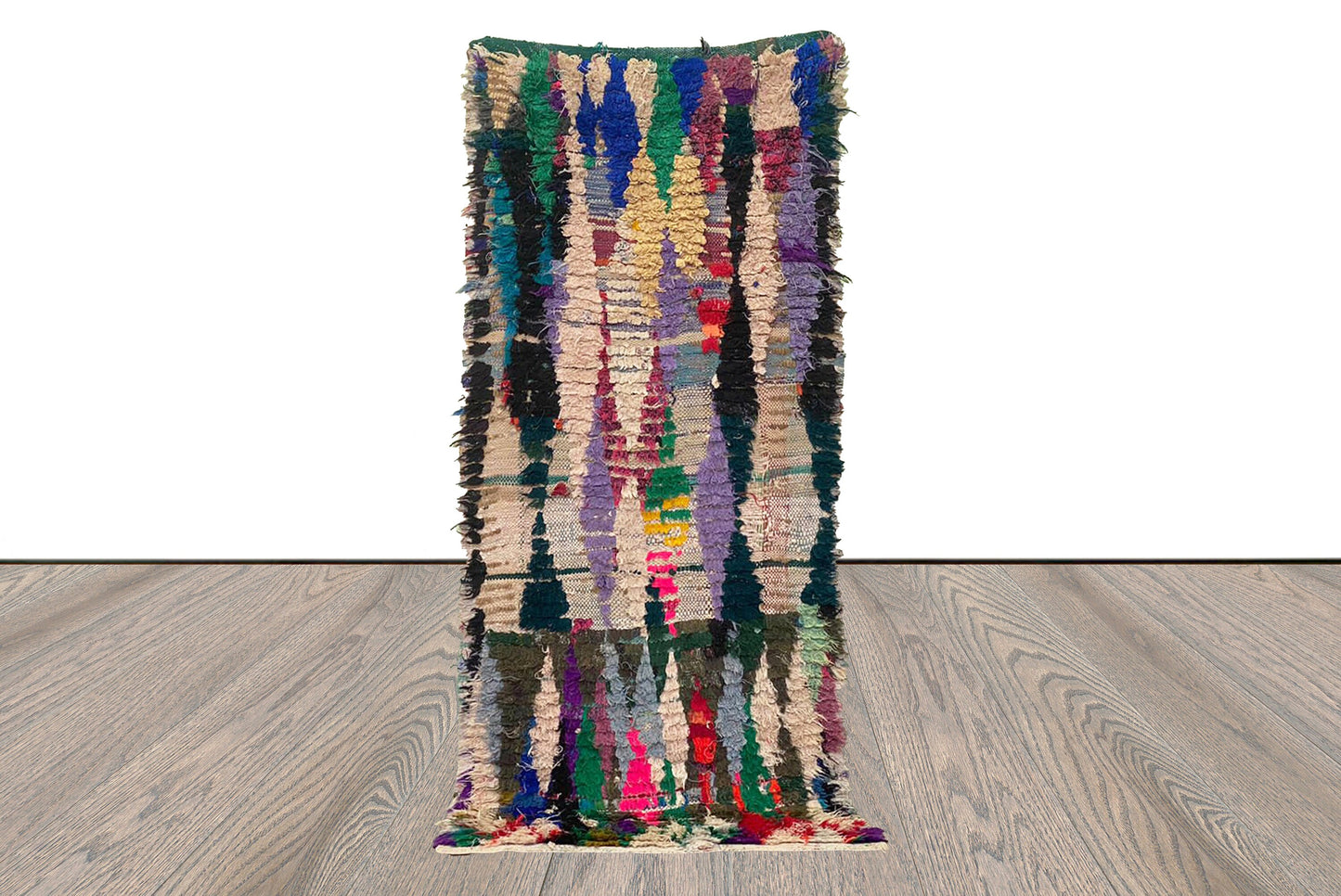 Berber Moroccan Handwoven runner Rugs, 7x3 FT, colorful Vintage Shag Rug.