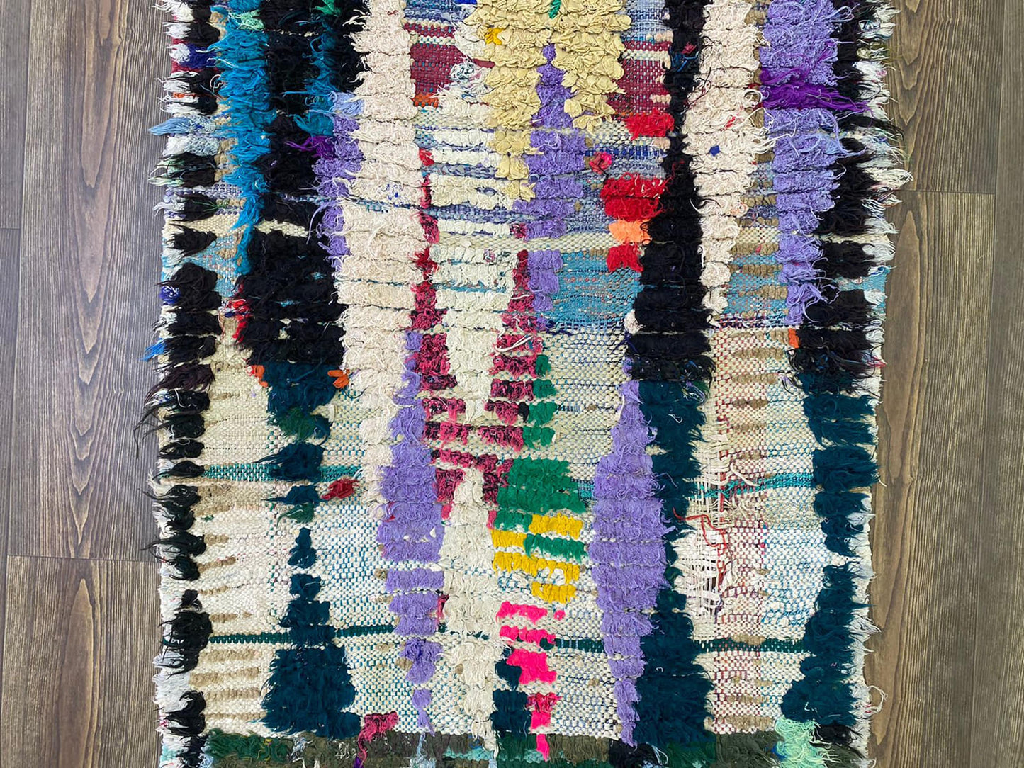 Berber Moroccan Handwoven runner Rugs, 7x3 FT, colorful Vintage Shag Rug.